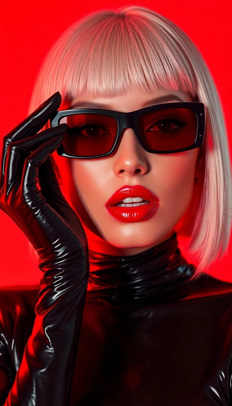 Free AI Y2K Woman Fashion Model in Black and Red iPhone Captivating Wallpaper